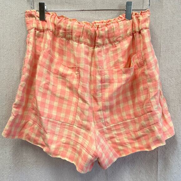 Lou & Grey Gingham pink/beige 100% Linen pull on high rise shorts size small - Picture 12 of 16